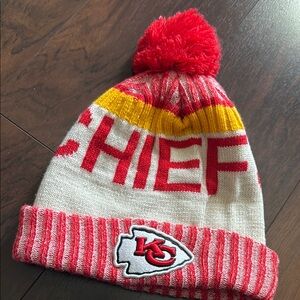 Red and Yellow Knit Pom-Pom Hat